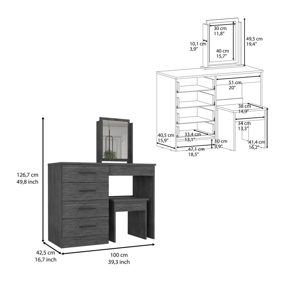 39" Gray Wood Four Drawer Vanity Table HomeRoots