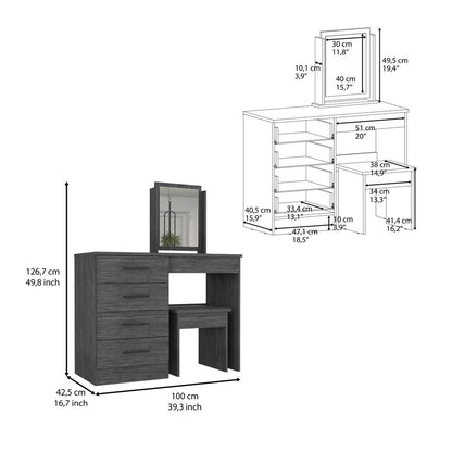 39" Gray Wood Four Drawer Vanity Table