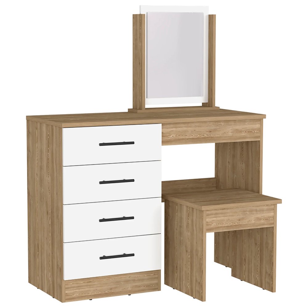 39" Natural And White Wood Four Drawer Vanity Table HomeRoots