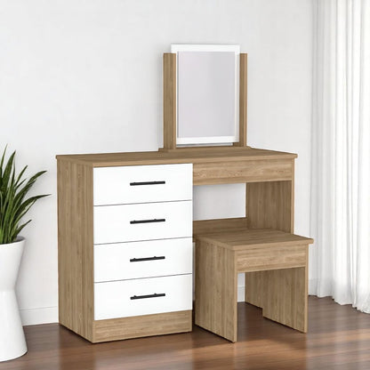 39" Natural And White Wood Four Drawer Vanity Table HomeRoots