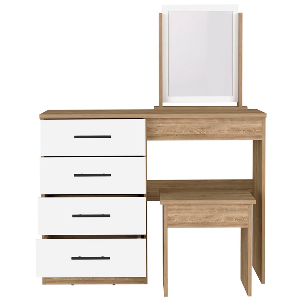 39" Natural And White Wood Four Drawer Vanity Table — view 1