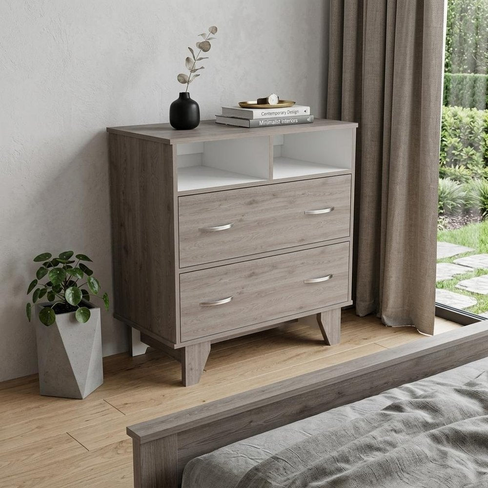 32" Light Gray Wood Two Drawer Dresser — view 9