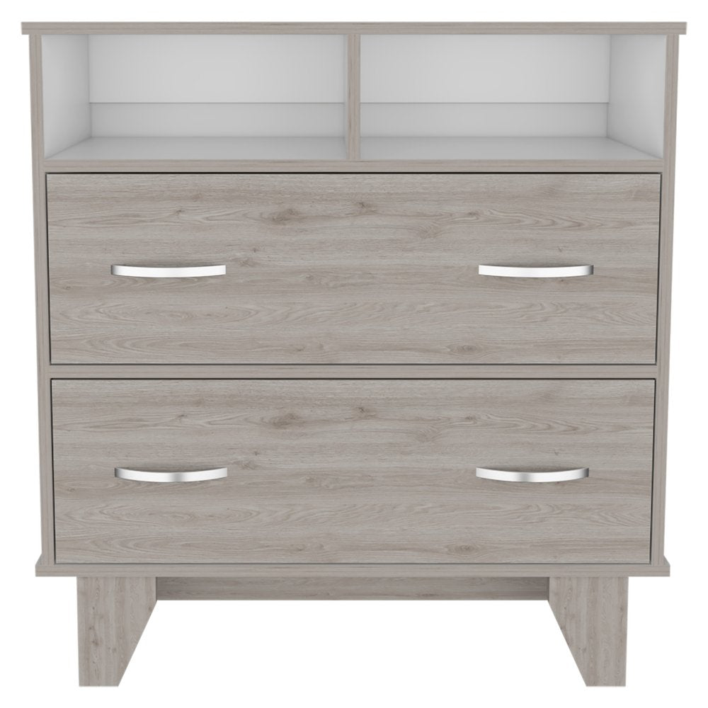 32" Light Gray Wood Two Drawer Dresser — view 1