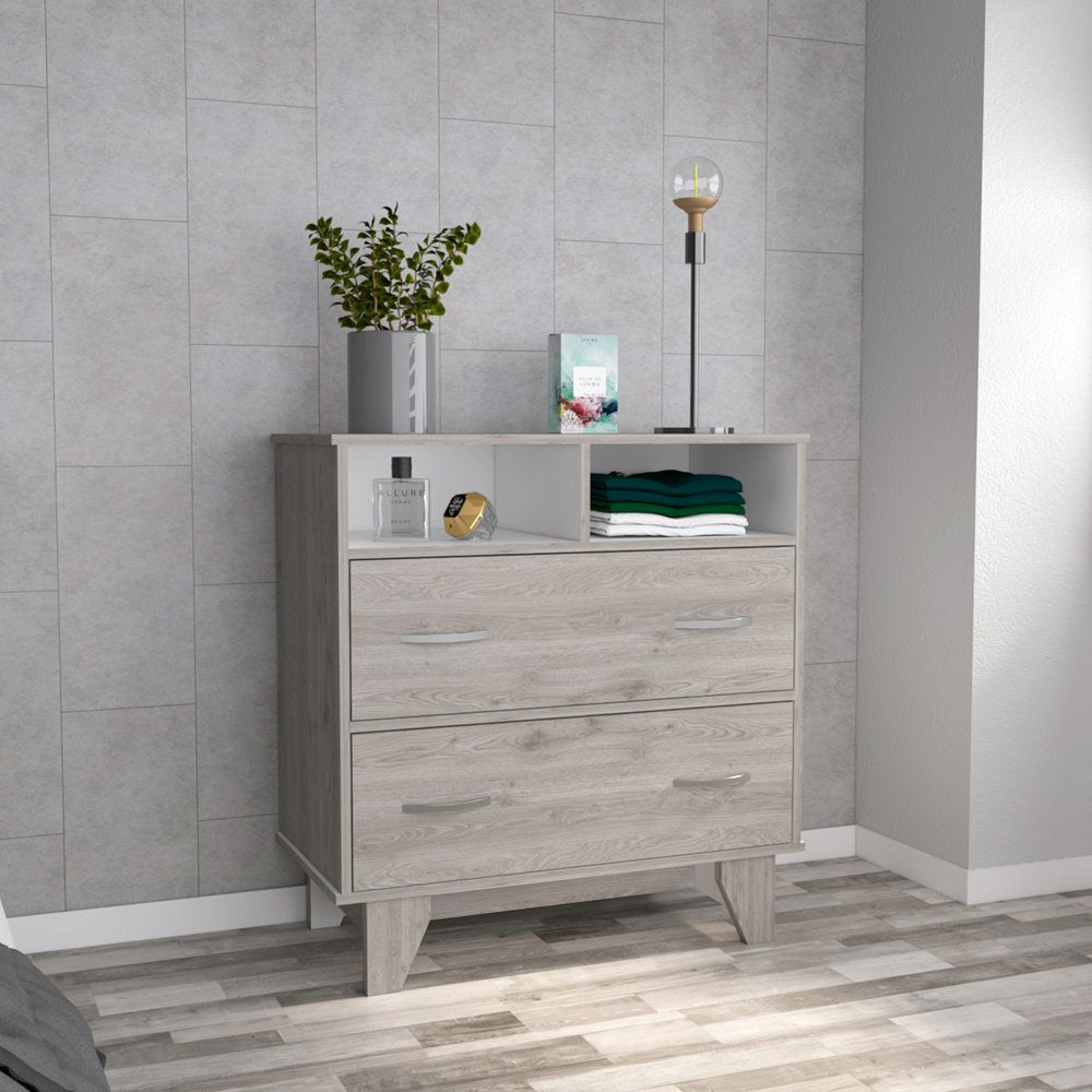 32" Light Gray Wood Two Drawer Dresser — view 5