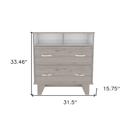 32" Light Gray Wood Two Drawer Dresser