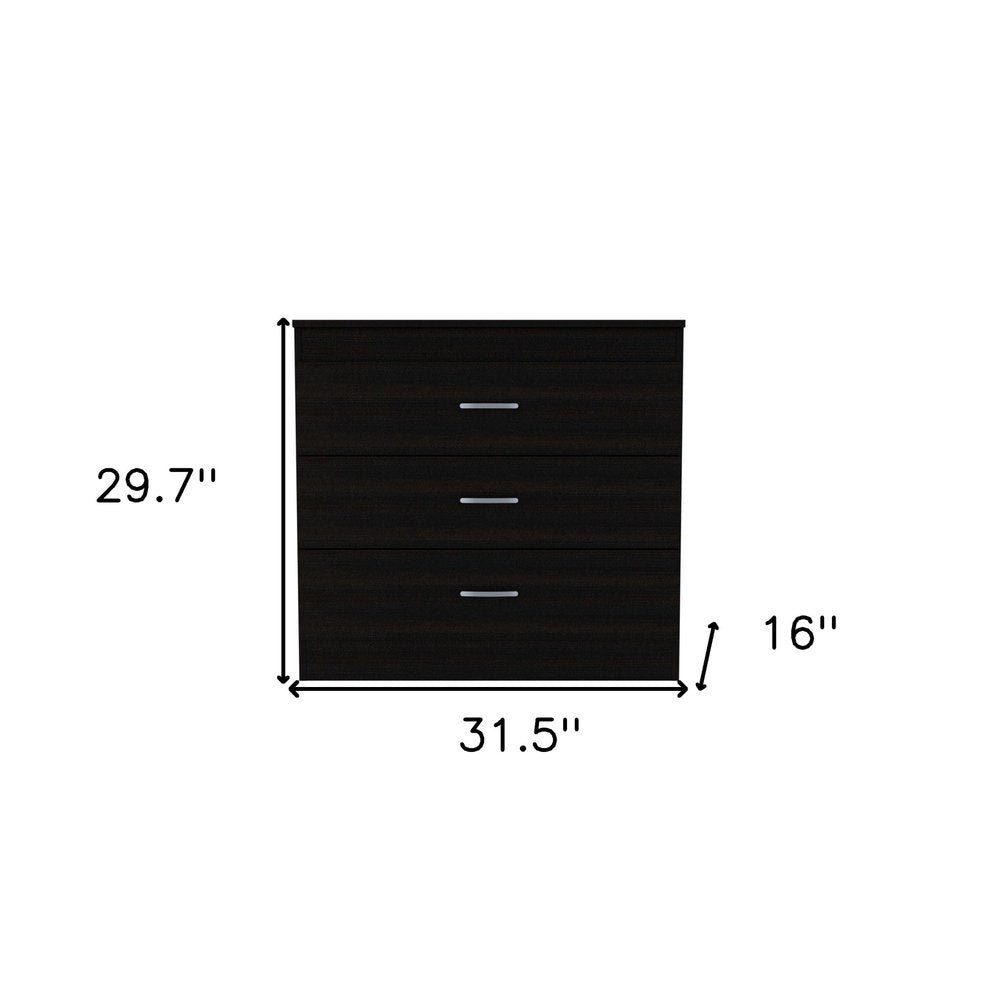32" Black Wood Three Drawer Dresser — view 4