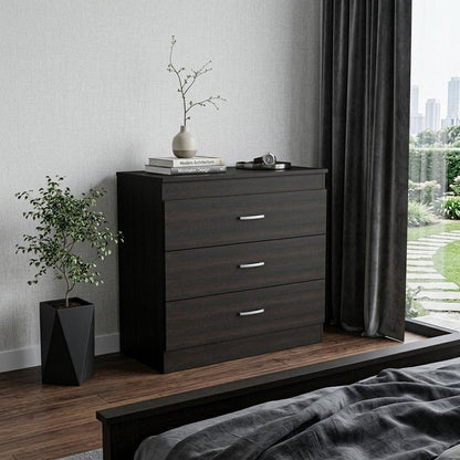 32" Black Wood Three Drawer Dresser