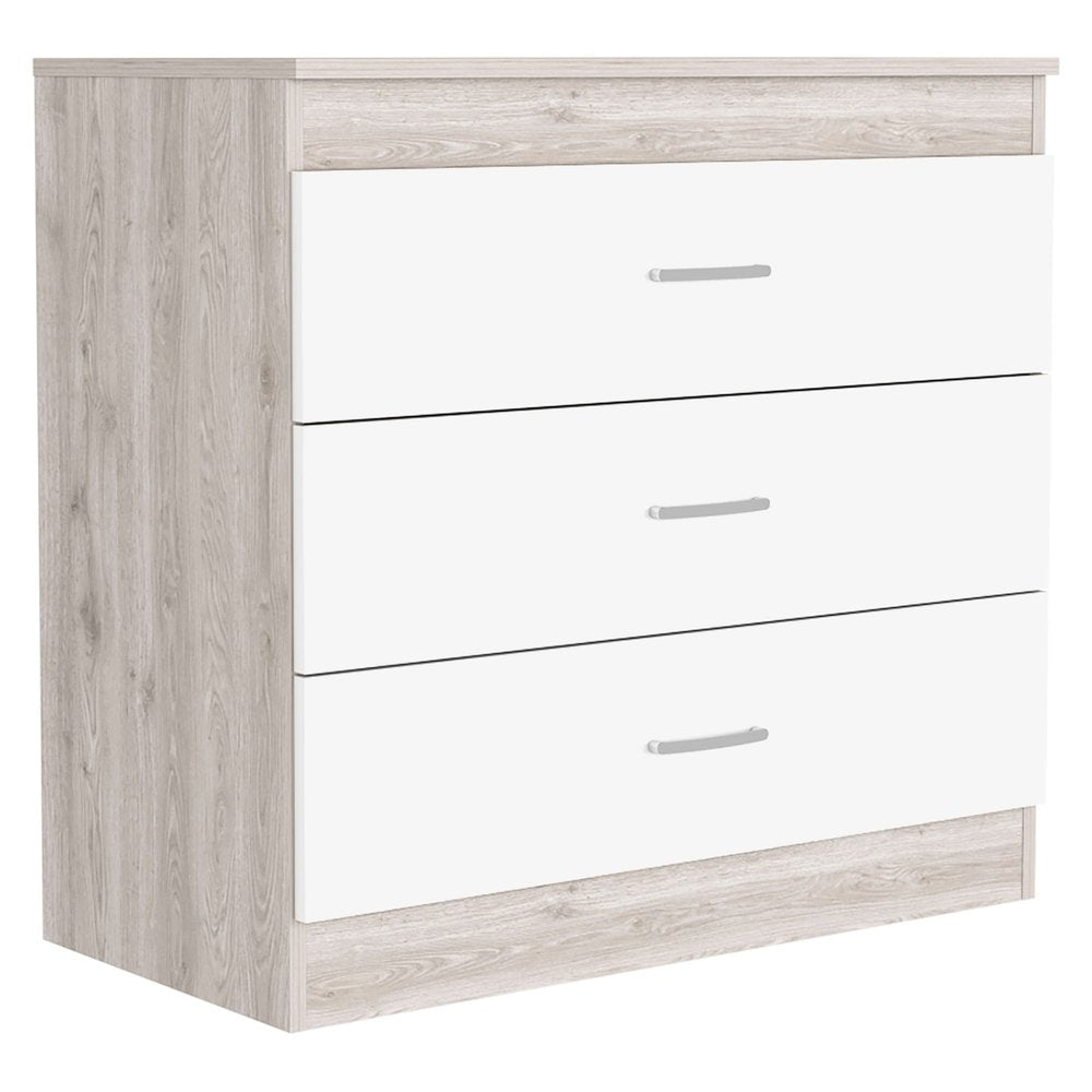 32" Gray And White Wood Three Drawer Dresser — view 1