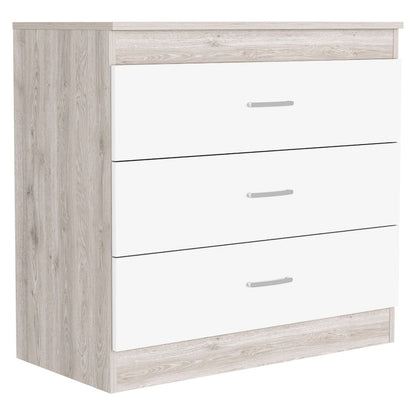 32" Gray And White Wood Three Drawer Dresser