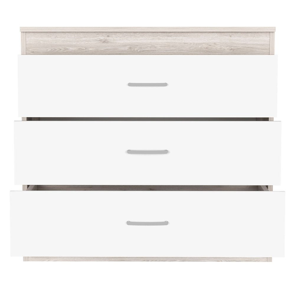 32" Gray And White Wood Three Drawer Dresser — view 2