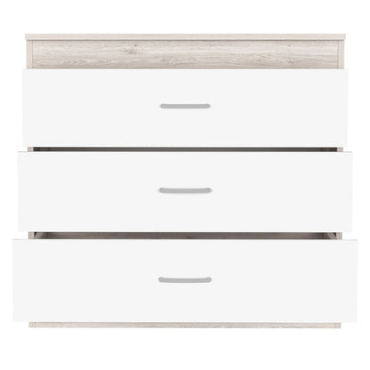 32" Gray And White Wood Three Drawer Dresser