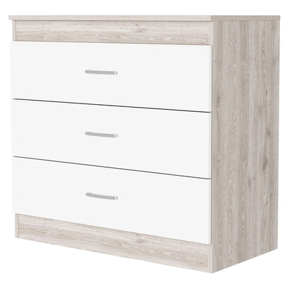32" Gray And White Wood Three Drawer Dresser