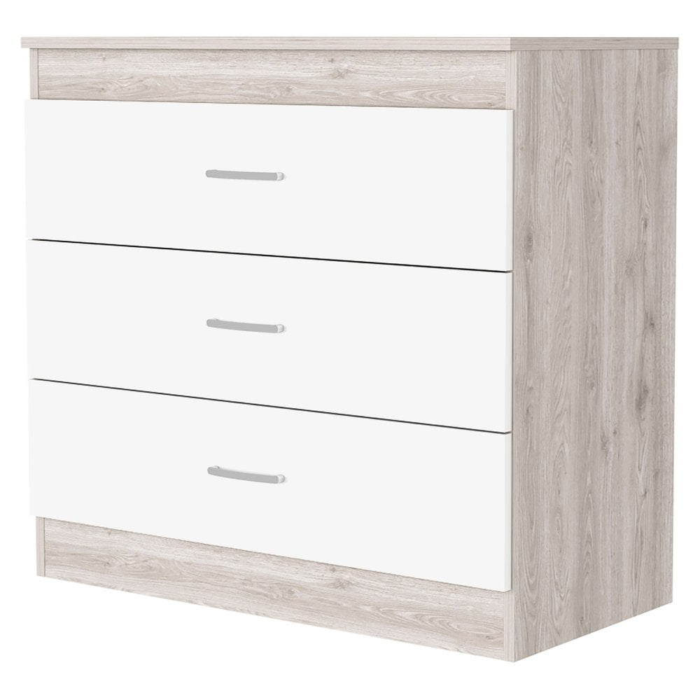 32" Gray And White Wood Three Drawer Dresser — view 4