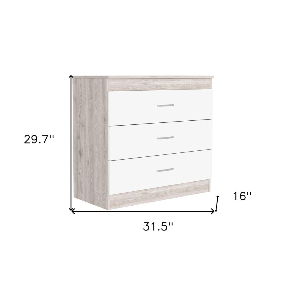 32" Gray And White Wood Three Drawer Dresser — view 7