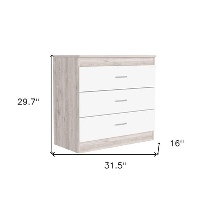 32" Gray And White Wood Three Drawer Dresser