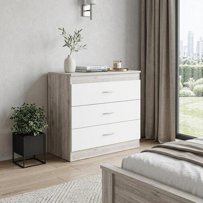 32" Gray And White Wood Three Drawer Dresser