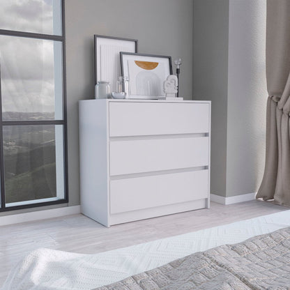 34" White Wood Three Drawer Dresser