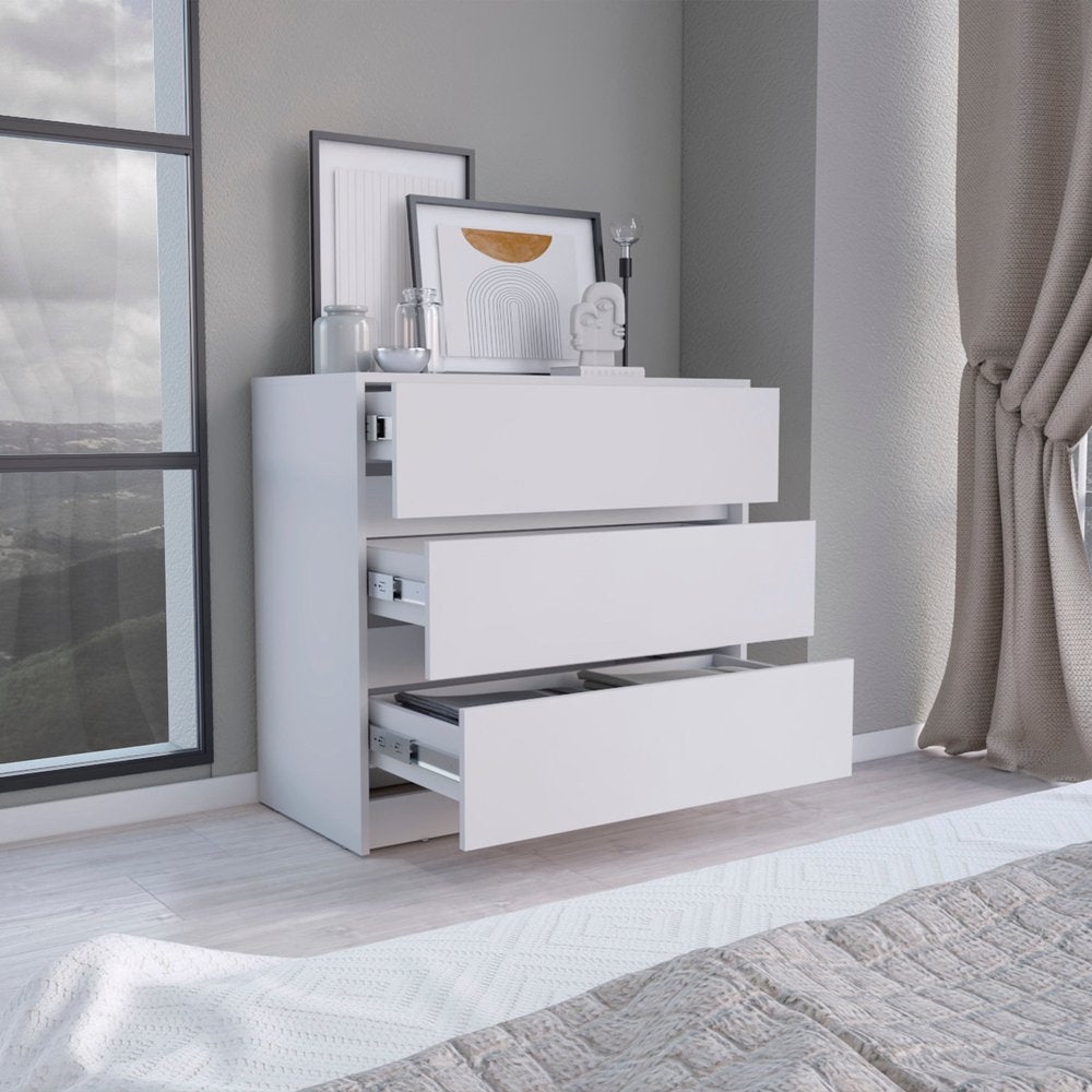 34" White Wood Three Drawer Dresser — view 2