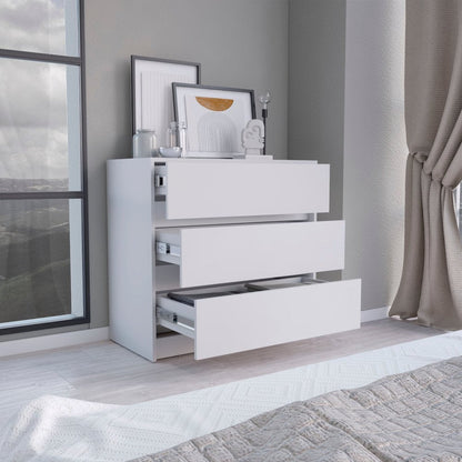 34" White Wood Three Drawer Dresser