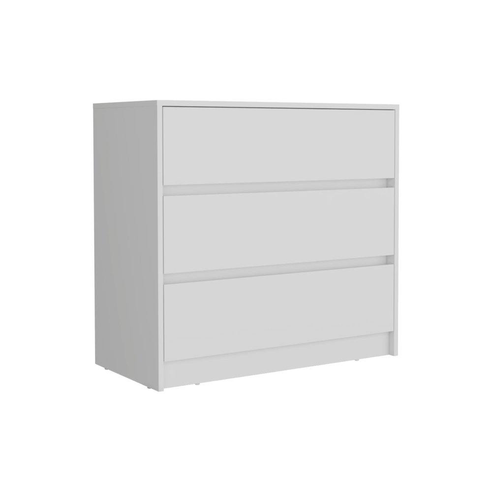 34" White Wood Three Drawer Dresser
