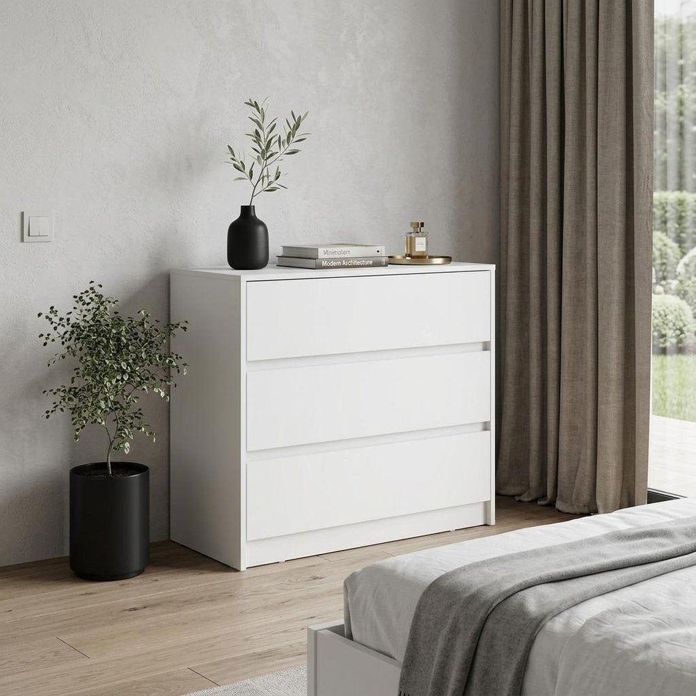 34" White Wood Three Drawer Dresser