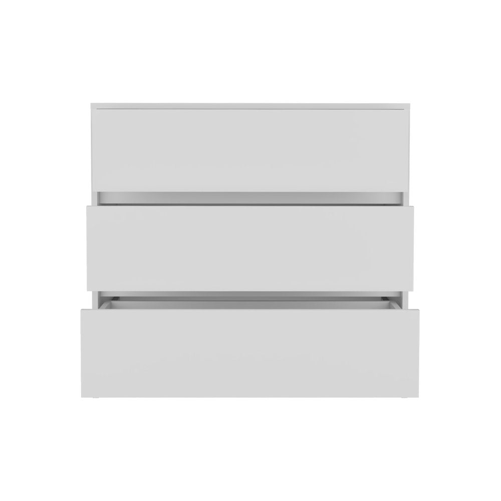 34" White Wood Three Drawer Dresser — view 4