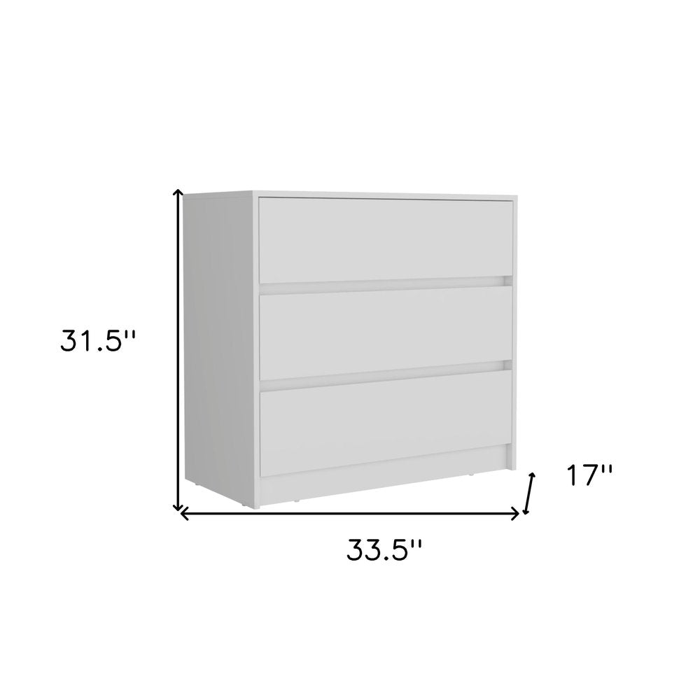 34" White Wood Three Drawer Dresser