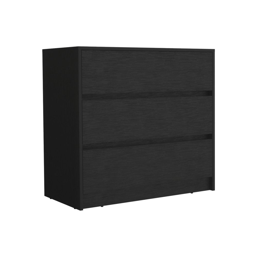 34" Black Wood Three Drawer Dresser — view 2