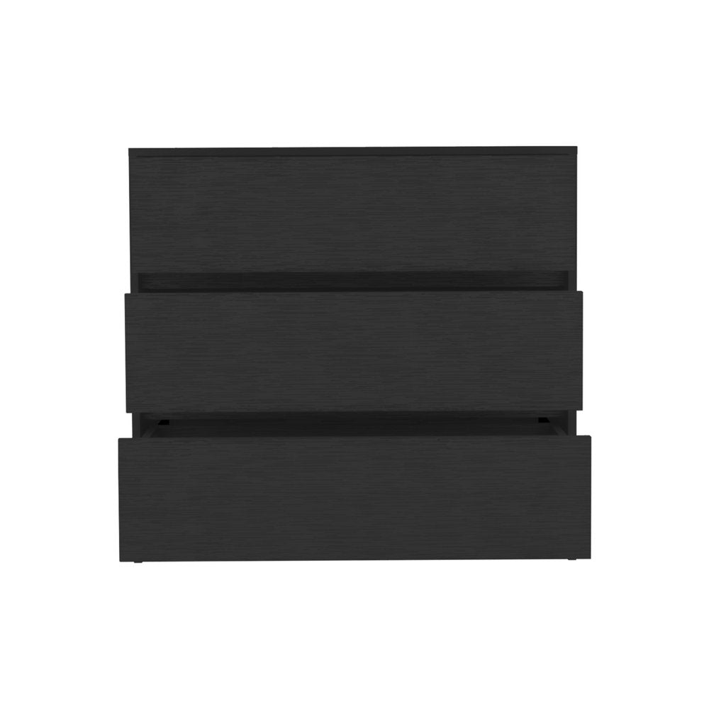 34" Black Wood Three Drawer Dresser — view 3