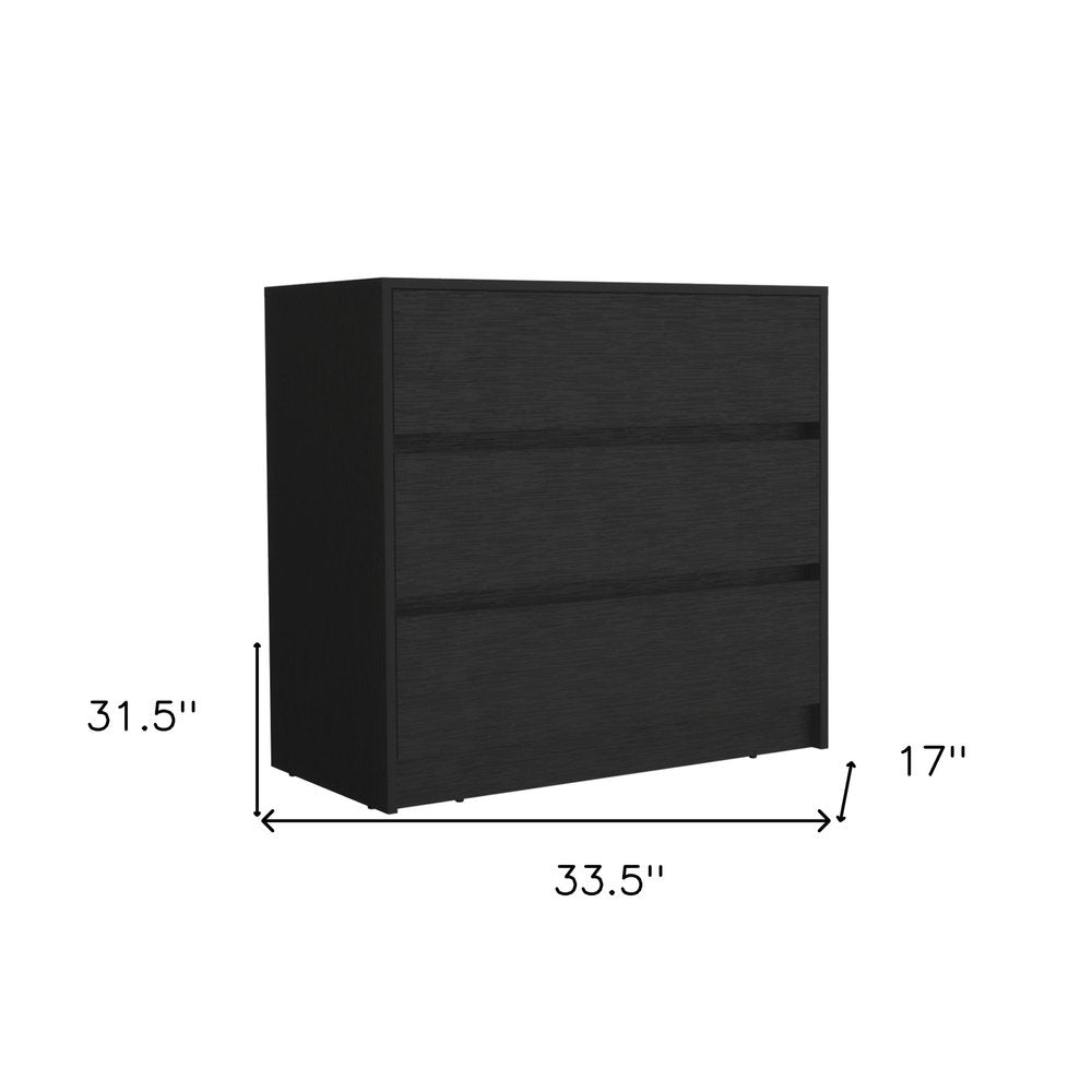 34" Black Wood Three Drawer Dresser — view 6