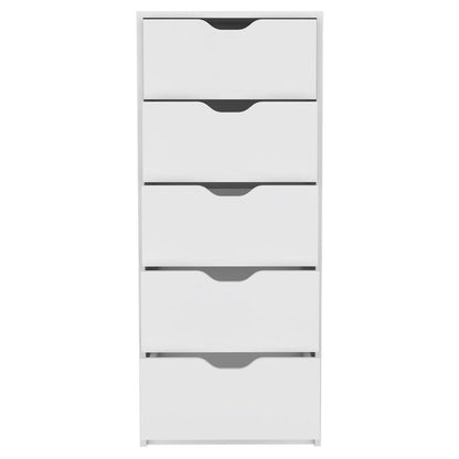18" White Wood Five Drawer Dresser