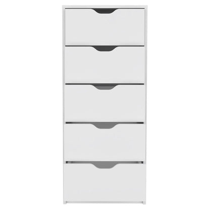 18" White Wood Five Drawer Dresser
