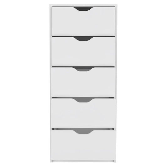 18" White Wood Five Drawer Dresser
