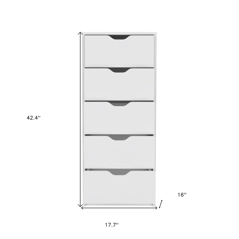 18" White Wood Five Drawer Dresser — view 2