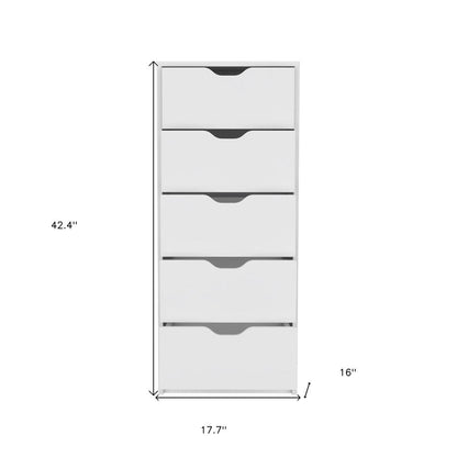 18" White Wood Five Drawer Dresser