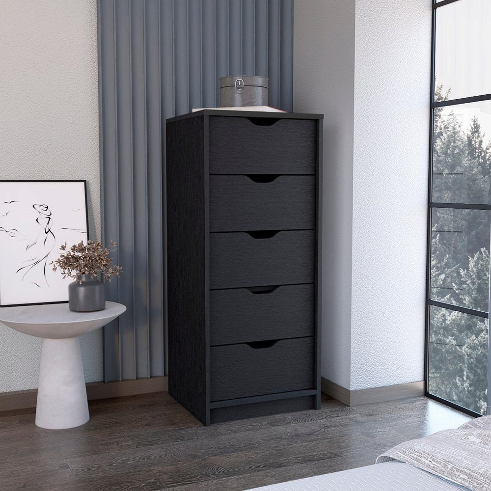 42" Black Wood Six Drawer Double Dresser — view 1