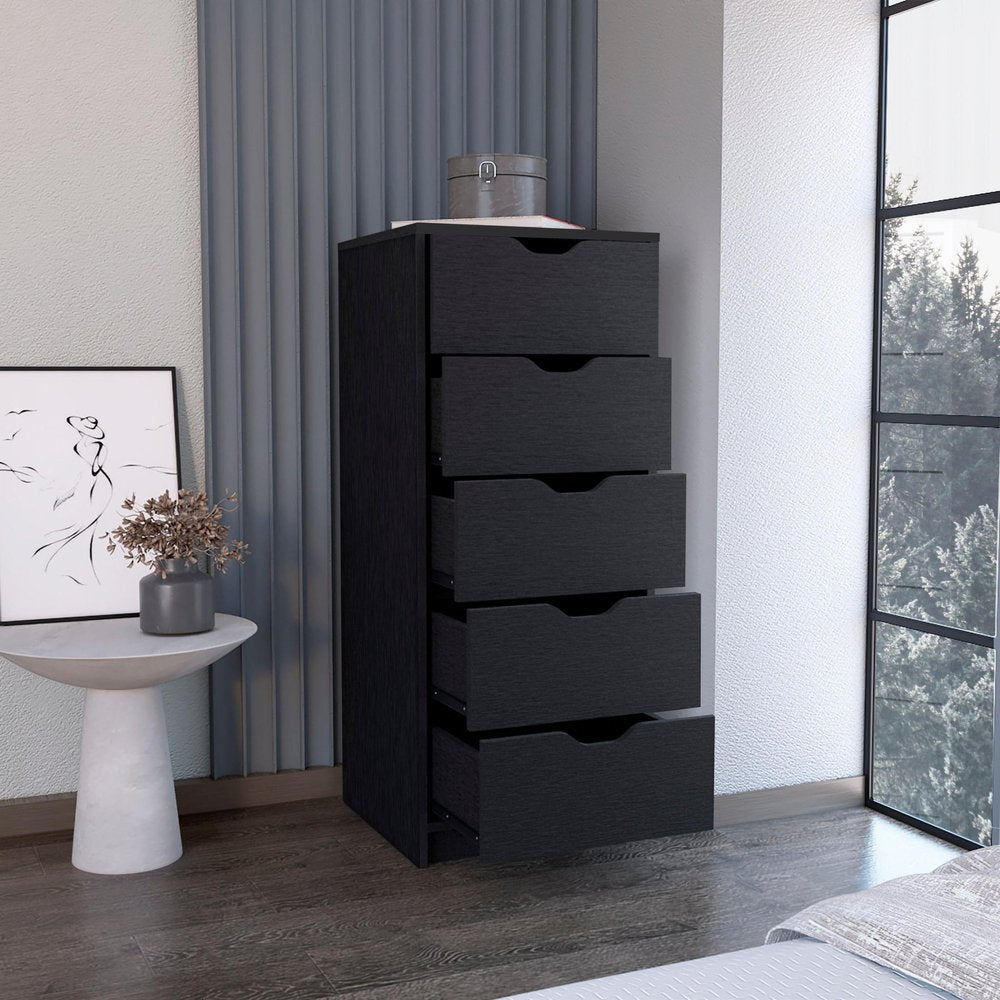 42" Black Wood Six Drawer Double Dresser — view 2