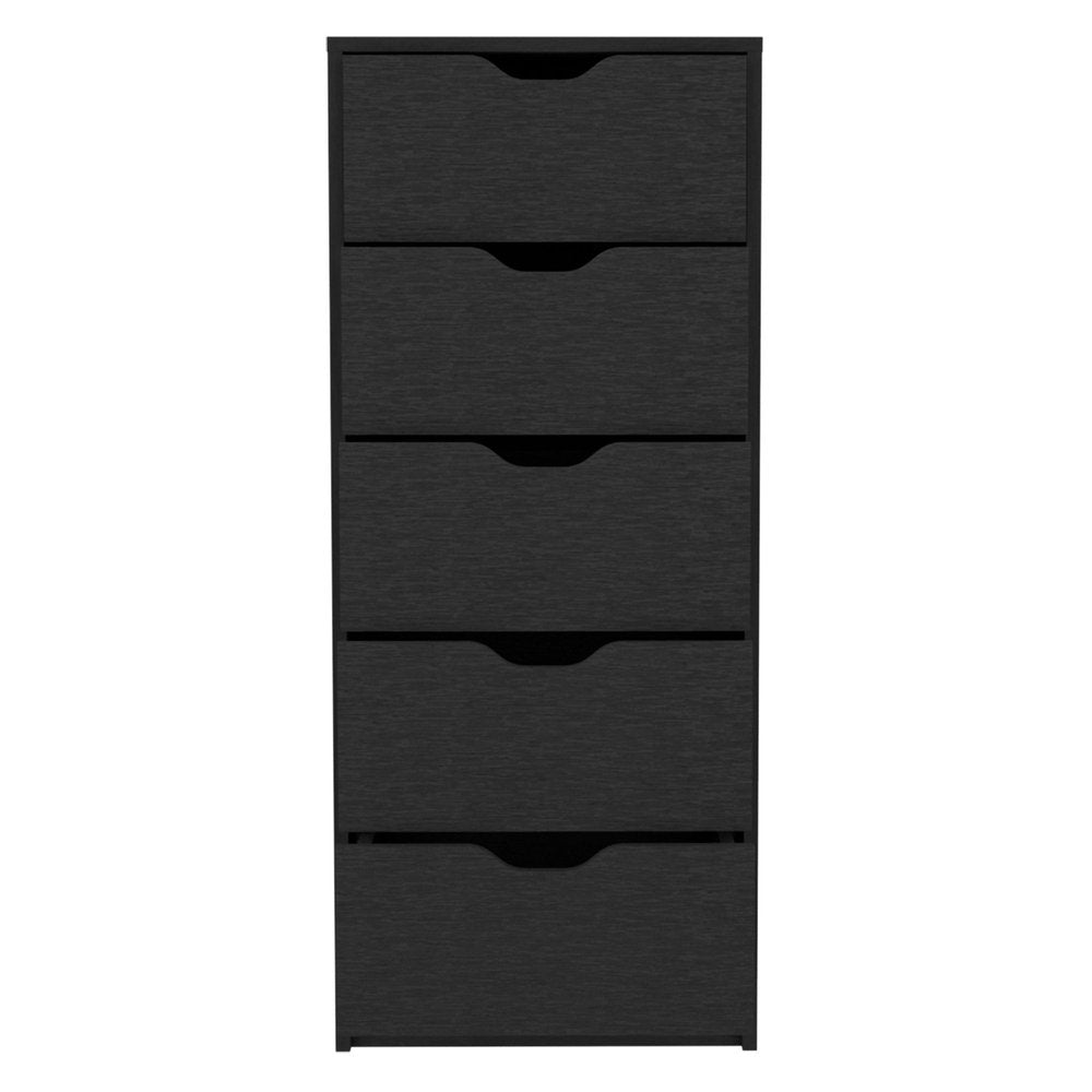 18" Black Wood Five Drawer Dresser — view 5