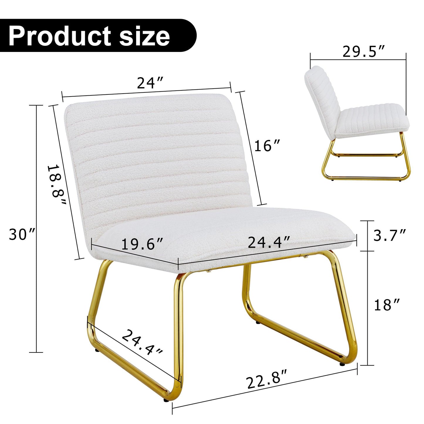 One White minimalist armless sofa chair with plush cushion and backrest paired with golden metal legs - FurniFindUSA