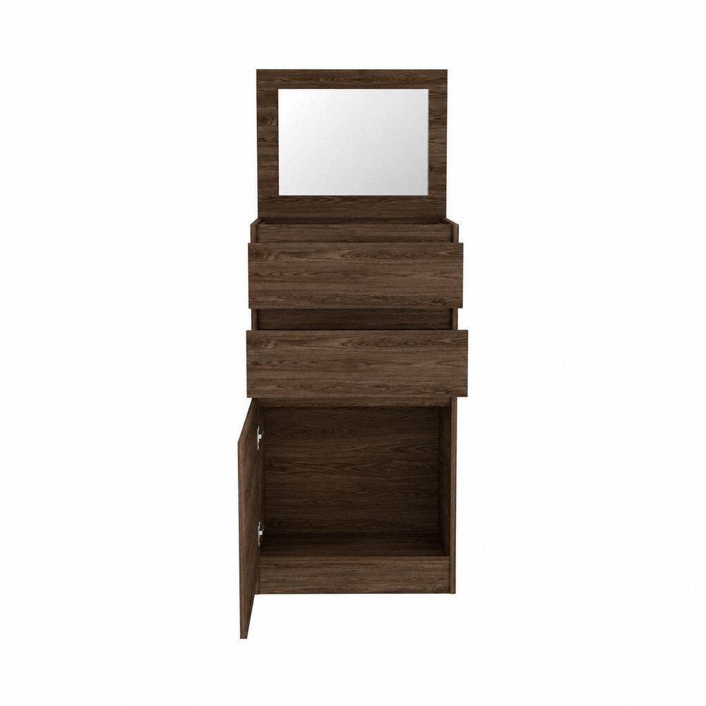 23" Walnut Wood Two Drawers Mirrored Jewelry Stand — view 8