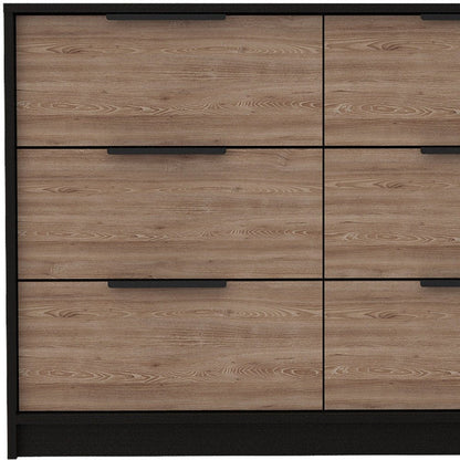 42" Black And Brown Wood Six Drawer Double Dresser