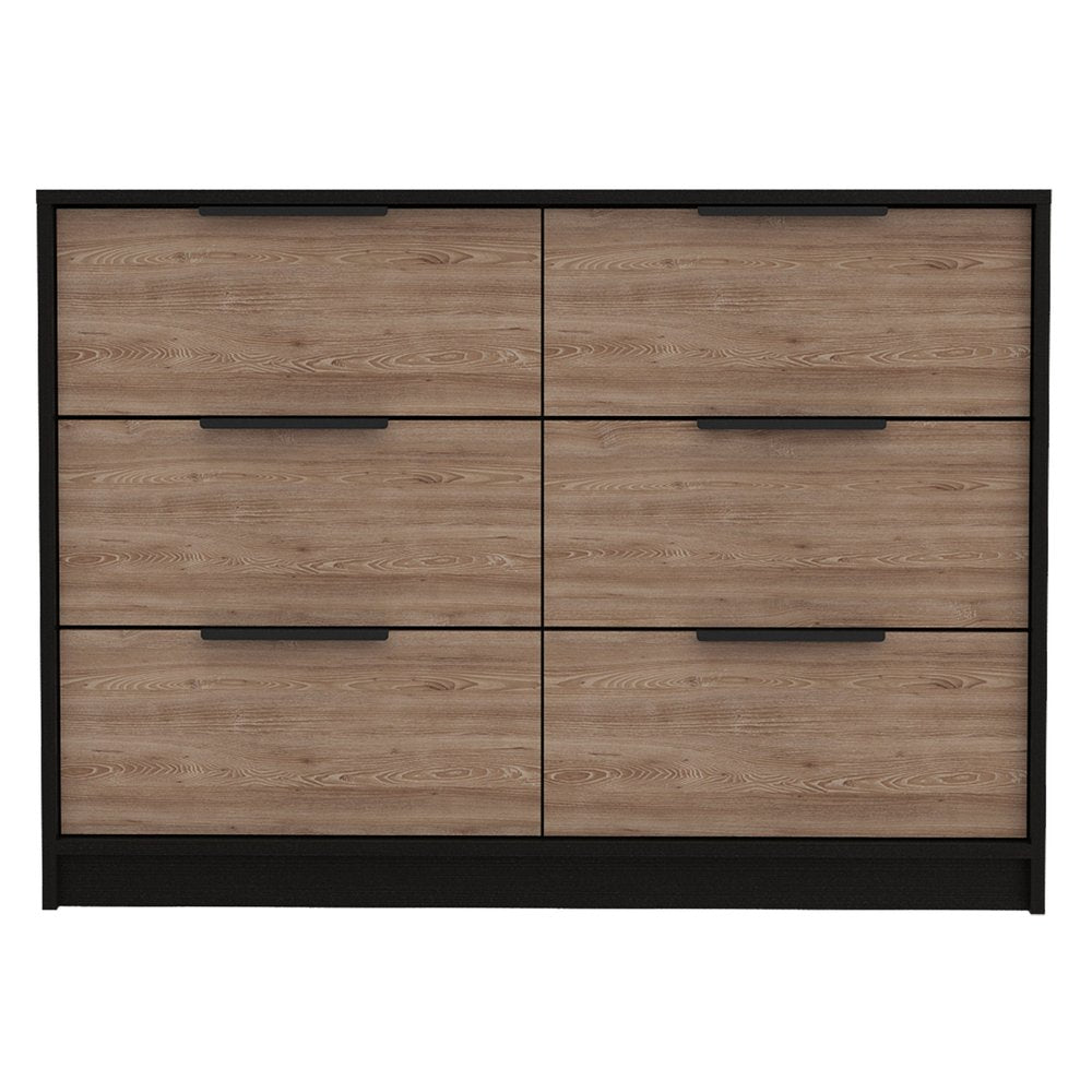 42" Black And Brown Wood Six Drawer Double Dresser