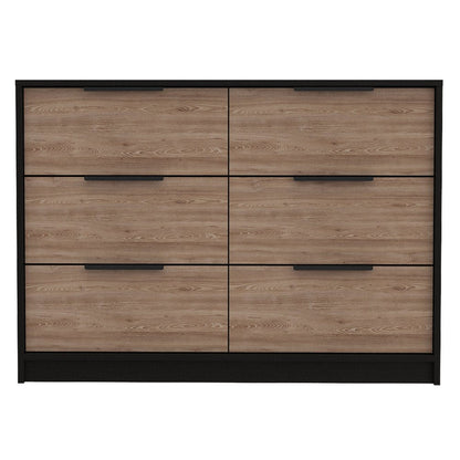 42" Black And Brown Wood Six Drawer Double Dresser