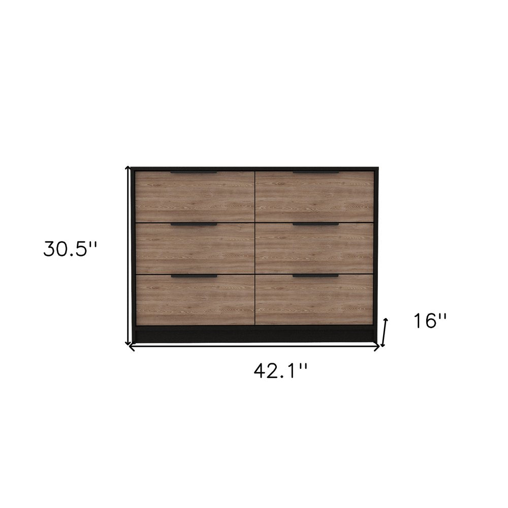 42" Black And Brown Wood Six Drawer Double Dresser
