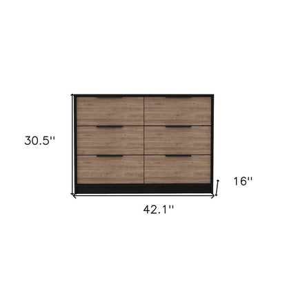 42" Black And Brown Wood Six Drawer Double Dresser
