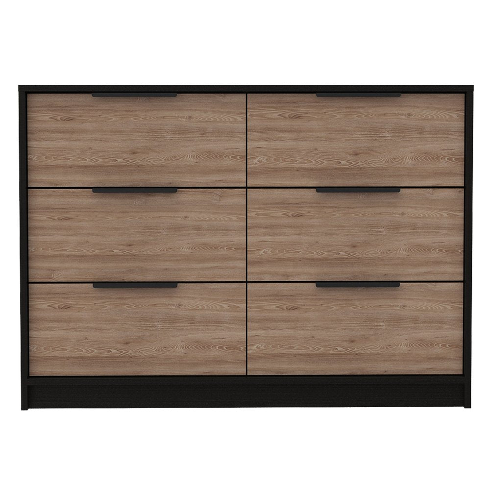 42" Black And Brown Wood Six Drawer Double Dresser