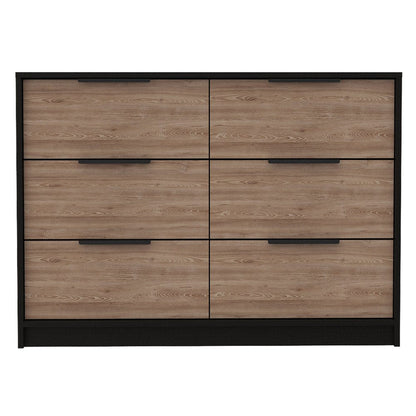 42" Black And Brown Wood Six Drawer Double Dresser