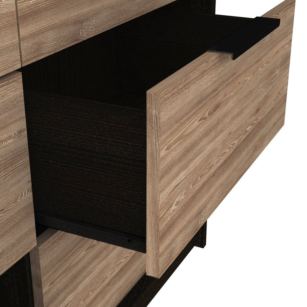 42" Black And Brown Wood Six Drawer Double Dresser