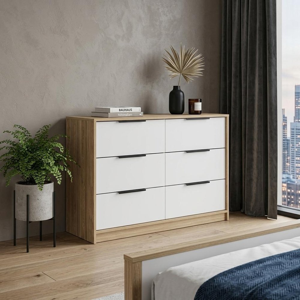 42" Natural And White Wood Six Drawer Double Dresser — view 8