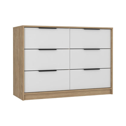 42" Natural And White Wood Six Drawer Double Dresser